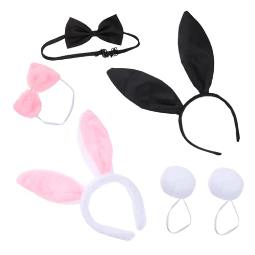 DECORNIJIA 2 Sätze Hasenohren Haarreif und Plüschschwanz Teiliges Bunny Kostüm Zubehör für Party Karneval und Cosplay Schwarz und Rosa Bequem und Einfach zu Tragen von DECORNIJIA