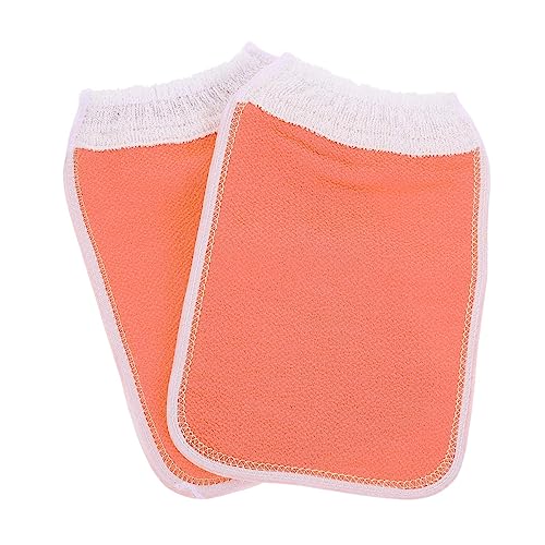 DECORNIJIA 2 Stück Badehandschuhe Körper Handtuch Doppelt Peelinghandschuh Zum Peeling, Peelingtuch Schrubben Badewanne Duschhandschuh Tiefes Peelinghandschuh Handtücher Pflanzenfasern Orange von DECORNIJIA