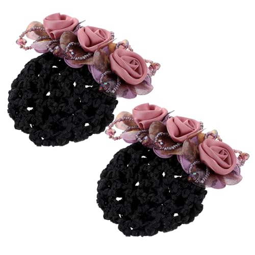 DECORNIJIA 2 Stück Blumen Haarnetz Haarklammer mit Grobem Netz für Damen Haarknotenfixierung Rutschfest Bequem Geeignet für Krankenschwestern Stewardessen Bankangestellte Stilvolles von DECORNIJIA