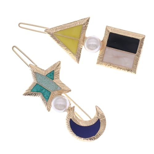 DECORNIJIA 2 Stück Geometrische Stern Mond haarspangen mit Perlen Kleine Haarklammern für Frauen Eleganter Haarschmuck für Alltag Hochzeit Party und Besondere Anlässe von DECORNIJIA