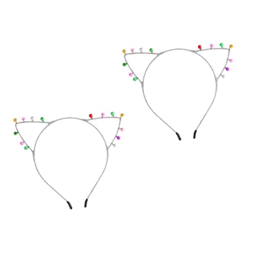 DECORNIJIA 2 Stück Katzenohren Haarbänder mit Metallglöckchen Niedliche Tierohren Haarschmuck für Damen Bequemes Langlebiges Stirnband für Weihnachten Fasching Cosplay und Partys von DECORNIJIA
