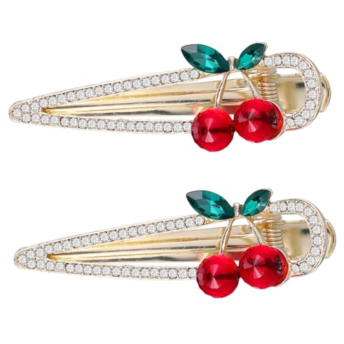 DECORNIJIA 2 Stück Kirsch Haarspangen mit Strass Haarschmuck für Damen Mädchen Kreative Leuchtende Haarklammern für Alltag und Festliche Anlässe Haar Accessoires mit Glänzendem Design von DECORNIJIA