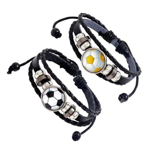 DECORNIJIA 2 Stück Lederarmband Fußball Fans Beaded Bracelet Personality Wristlet Schmuck Geschenk für Jungen und Mädchen Modisches Fußball Armband in und Gelb weiß von DECORNIJIA