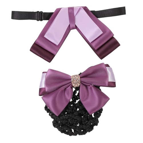 DECORNIJIA 2 Stück Leichtes Teiliges Haarknoten Netz und Schleifen Set für Damen Eleganter Haarspangen Bowtie für Uniformen für Flugbegleiterinnen Büro Business und Cosplay Kostüme von DECORNIJIA