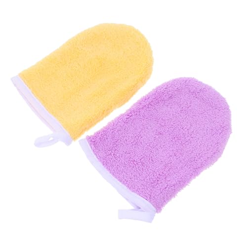 DECORNIJIA 2 Stück Make Up Entferner Handschuhe aus Mikrofaser Waschbare Reinigungshandschuhe für Gesicht Sanftes Peeling Strapazierfähig mit Aufhängeschlaufe Gelb von DECORNIJIA