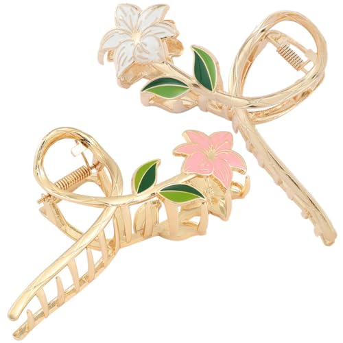 DECORNIJIA 2 Stück Metall Haarspangen Lilienblüte Haarklammern für Dickes Haar Stabile Haarkrallen mit Elegantem Design Komfortabel Ganzen Tag Tragbar Dekorative Clips für Damen und Frauen von DECORNIJIA