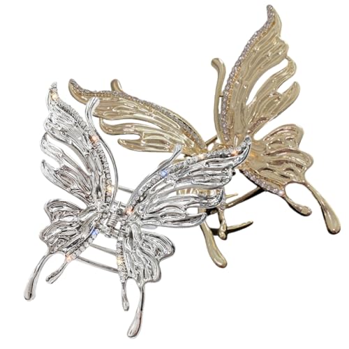 DECORNIJIA 2 Stück Modische Schmetterling Haarklammern mit Strasssteinen Kleine Stabile Krallenclips für Dickes und Langes Haar Stilvoller Haarschmuck für Frauen und Mädchen Zufällige Farbe von DECORNIJIA