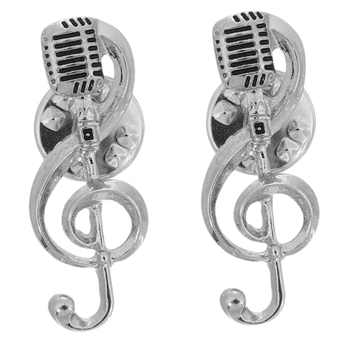 DECORNIJIA 2 Stück Musikbrosche Silberfarbene Mikrofon und Noten Anstecknadeln für Damen und Herren Kreativer Schmuck Langlebiges Material Geschenkidee für Musikliebhaber zu Besonderen von DECORNIJIA