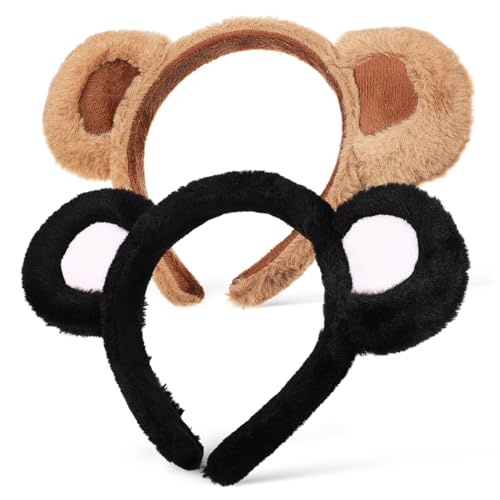 DECORNIJIA 2 Stück Niedliches Teiliges Bärenohren Haarreif mit Elastischem Kopfband Weiche Tierohren Stirnbänder für Fasching Cosplay Partys und Alltag Geeignet für Damen Herren von DECORNIJIA