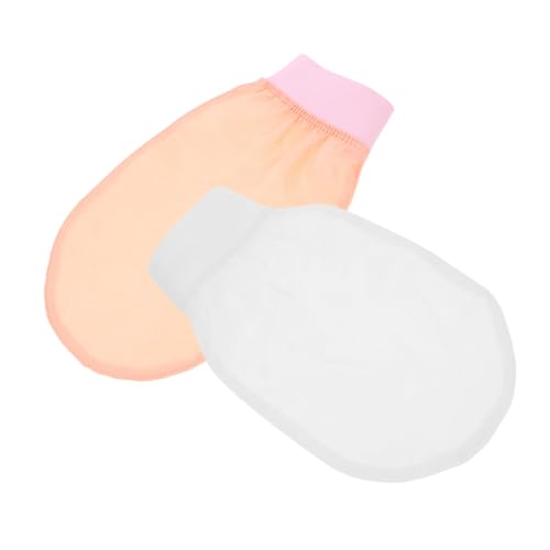 DECORNIJIA 2 Stück Peeling handschuhe aus Faux Seide Sanftes Körper waschtuch für Damen und Herren Effektives Entfernen Abgestorbener Haut Weiche Elegante Badehandschuhe in Rosé und Weiß von DECORNIJIA