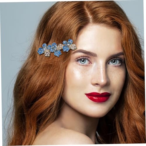 DECORNIJIA 2 Stück Perlen haarklammer Filigrane Blüten haarspangen Stilvolle Französische Metall haarnadeln Zarte Seitenclips Hellblau für Damen Modisches Haar accessoire von DECORNIJIA