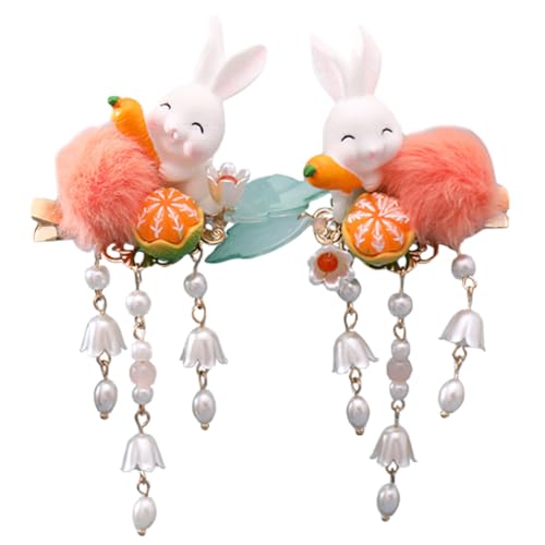 DECORNIJIA 2 Stück Plüsch haarspangen Hasen motiv Chinesische Haar accessoires mit Baumelnder Quaste Geeignet für Mädchen und Frauen für Cosplay Party und Alltag Passend für Dünnes und von DECORNIJIA