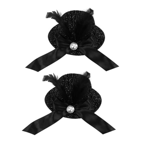 DECORNIJIA 2 Stück Schwarze Feder Haarklammer Billycock Hut Design Feine Verarbeitung Langlebig Eleganter Haarschmuck für Mädchen und Damen von DECORNIJIA