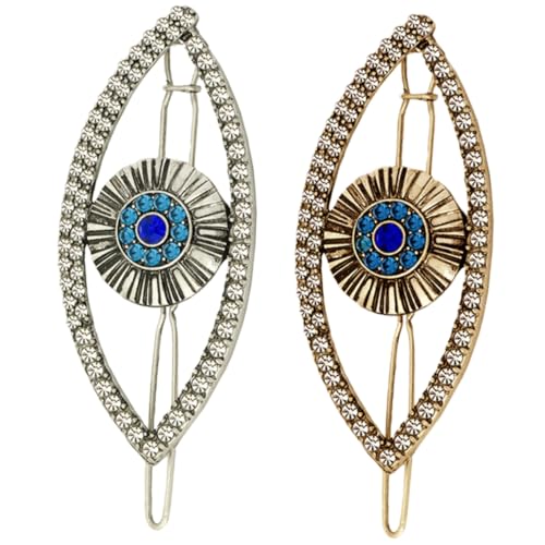 DECORNIJIA 2 Stück Teiliges Evil Eye Haarklammer mit Funkelnden Strasssteinen Vintage Haarschmuck für Frauen Stilvolle Haarspangen in Antik Gold und Silber für Festtage und Besondere Anlässe von DECORNIJIA