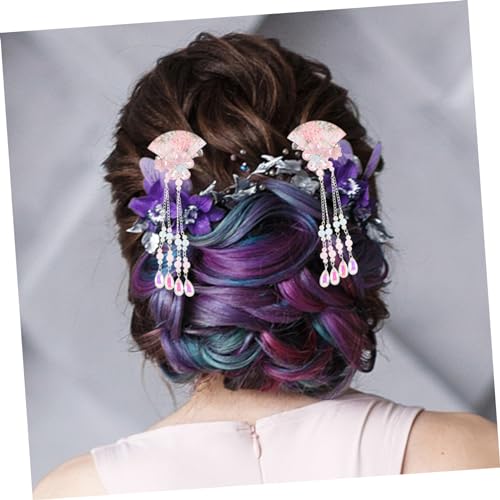DECORNIJIA 2 Stück Teiliges Hanfu Haarschmuck Tassel Haarnadeln mit Blumenbesatz Eleganter Fächerförmiger Haarklammer für Frauen und Mädchen Geeignet für Hochzeiten Partys Foto Shootings und von DECORNIJIA