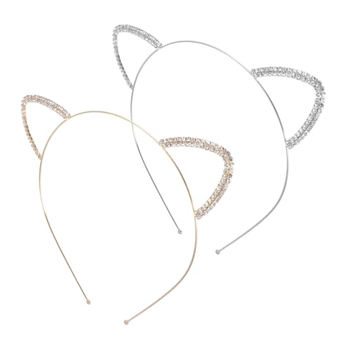 DECORNIJIA 2 Stück Teiliges Katzenohren Stirnband mit Funkelnden Kristallen Langlebiges Cosplay Haarreif Zubehör Silberner und Goldener Haarschmuck für Mädchen für Karneval und Partys von DECORNIJIA