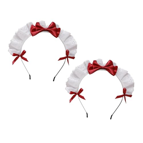 DECORNIJIA 2 Stück Teiliges Lolita Haarschmuck Rotes Spitzen Haarband mit Schleife Bequemes Stoffmaterial Universelle für Cosplay Dienstmädchen Kostüm Party und Alltag von DECORNIJIA