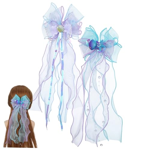 DECORNIJIA 2stücke Meerjungfrau-haarschleifen Meerjungfrau-haar-accessoires Mit Schleife Und Muscheldesign Für Mädchen Und Frauen Bequeme Haarspangen Mit Meerjungfrauen-motiven von DECORNIJIA