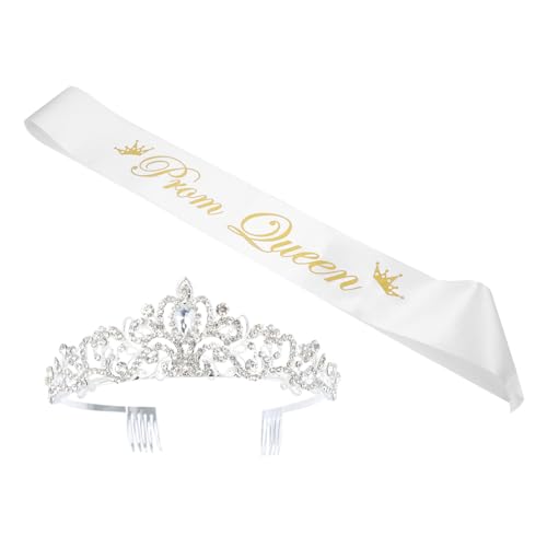 DECORNIJIA 2 Stück Teiliges Prom Queen Schärpe und Krone Set Funkelnde Tiara und Abschlussball Schärpe Vielseitiges Hochzeits und Partyaccessoire für Damen Langlebig und Rostfrei von DECORNIJIA