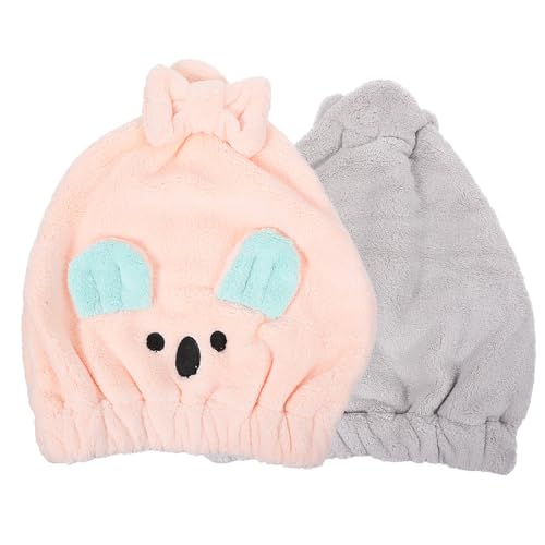 DECORNIJIA 2 Stück Teiliges Schnell Trocknende Fleece Duschhauben für Damen Extra Weiche Saugfähige Haarhaube mit Cartoon design Atmungsaktiv und Rutschfest für Bad und Spa Zufällige Farbe von DECORNIJIA