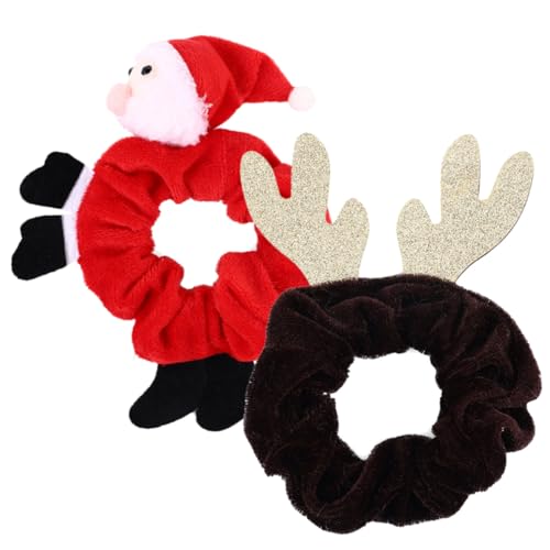 DECORNIJIA 2 Stück Teiliges Weihnachts Haarband aus Weichem Elastische Haargummis mit Weihnachtsmann und Rentier Komfortabel Fest Haltend Haaraccessoires für Damen und Mädchen von DECORNIJIA