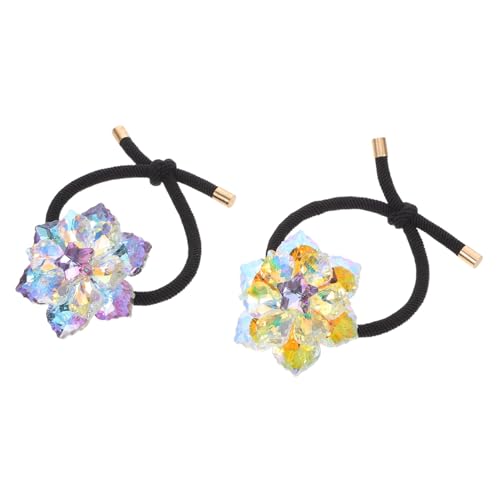 DECORNIJIA 2 Stücke Kristallblumen Haarbänder mit Strassbesetzten Elastischen Haargummis Langlebige Rutschfeste Pferdeschwanzhalter für Frauen und Mädchen Funkelndes Design in Violett und von DECORNIJIA