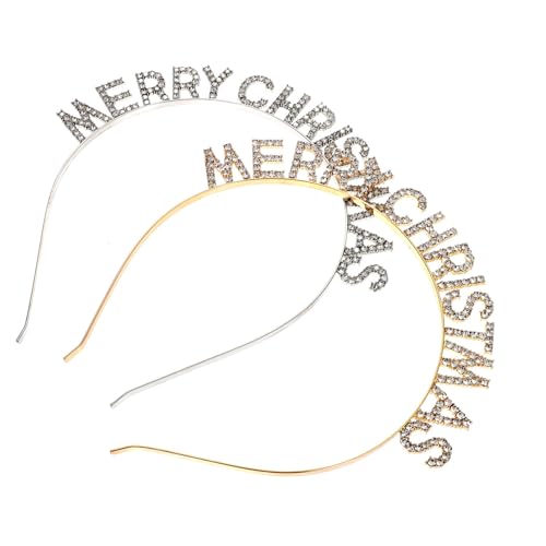 DECORNIJIA 2 Stücke Teiliges Buchstaben Strass Haarreifen Merry Christmas Glitzernde Haarbänder Damen Festliche Party Haaraccessoires für Weihnachten und Neujahr von DECORNIJIA