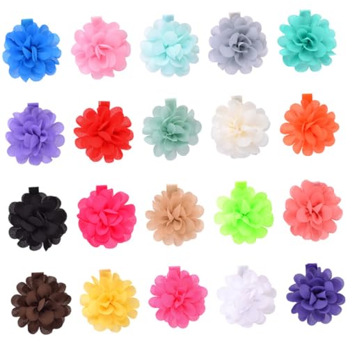 DECORNIJIA 20 Stück Teiliges Bunte Blumen Haarspangen für Mädchen Kleine Haarklammern aus Chiffonstoff Leichte Haarschmuck für Junge Mädchen Kleinkinder und Farbenfrohe Haarnadeln von DECORNIJIA