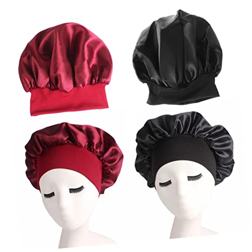 DECORNIJIA 2stücke Elastische Schlafhaube Für Frauen Chemotherapie-haarverlust-schutz Weiche Mütze Für Schlaf Schwarz Rot Haarschonend Atmungsaktiv Für Krebskranke Frauen von DECORNIJIA