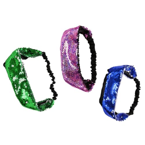 DECORNIJIA 3 STÜCKE Pailletten Haarbänder Elastisch Modisch Schimmerndes Haarschmuck Party Kopfbedeckung für Damen Mädchen Rosé Blau Grün Leichte Headwear für Festliche Anlässe von DECORNIJIA