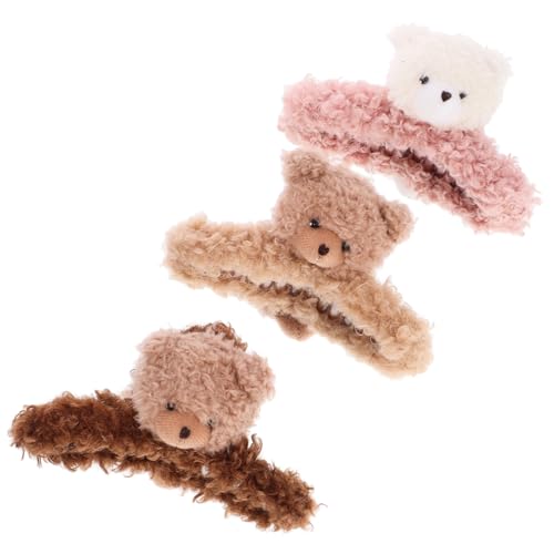 DECORNIJIA 3 Stück Cartoon Bär Haarklammern Flauschige Haarklammer für Teenager Mädchen Rutschfeste Haarspangen für Dickes und Dünnes Haar Niedliche Haaraccessoires Milchkaffee von DECORNIJIA