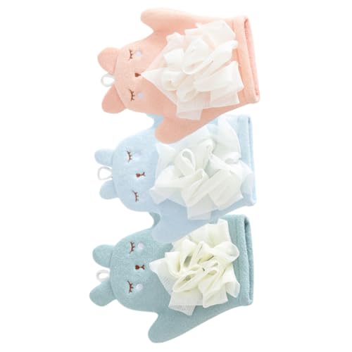 DECORNIJIA 3 Stück Doppelseitiger Peelinghandschuh mit Niedlichem Hasenmotiv Exfolierender Badewaschhandschuh zur Hautpflege Porentief Säubernd und Hauterweichend für Damen und Herren von DECORNIJIA