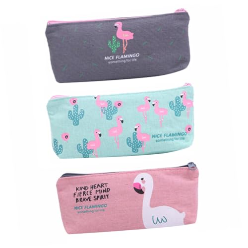 DECORNIJIA 3 Stück Teiliges Canvas Federmäppchen mit Flamingo Große Kapazität Reißverschluss Multifunktionale Stifttasche für Schüler Umweltfreundlich und Robust Modisch und Zufällige Farbe von DECORNIJIA