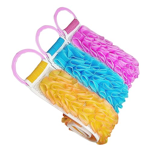 DECORNIJIA 3 Stück Teiliges Doppelseitiges Badetuch aus Dickem Polyester Mesh für Intensives Rückenpeeling Dehnbares Waschband in Gelb Blau für Komfortable Hautreinigung von DECORNIJIA