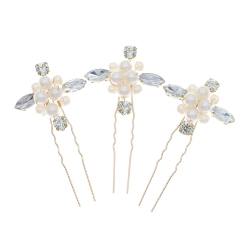 DECORNIJIA 3 Stück Teiliges Goldene U Förmige Haarnadeln mit Strassblumen Eleganter Brautschmuck für Hochzeit Abschlussball und Festliche Anlässe Modisches Prom Hair Accessory für Damen von DECORNIJIA