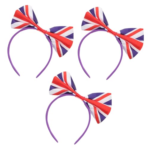 DECORNIJIA 3 Stück Teiliges Große Schleifen haarreifen mit Uk flaggenmuster Festliche Stirnbänder für Fußballfans Modischer Haarschmuck für Damen und Mädchen Geeignet für Partys Weihnachten von DECORNIJIA