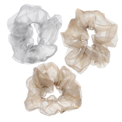 DECORNIJIA 3 Stück Teiliges Haarband Glitzer Dehnbare Modische Haargummis für Damen und Mädchen Vintage inspirierte Netz optik Braune Grauer Scrunchy Vielseitig für Alltag Party Sport und von DECORNIJIA