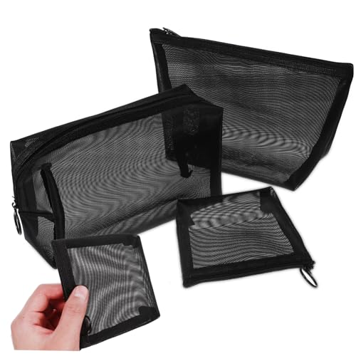 DECORNIJIA 3 Stück Teiliges Netzstoff Kosmetiktaschen mit Reißverschluss Langlebige Nylon Schminktaschen für Damen und Mädchen Vielseitiger Organizer für Reise und Alltag Geräumig und Leicht von DECORNIJIA