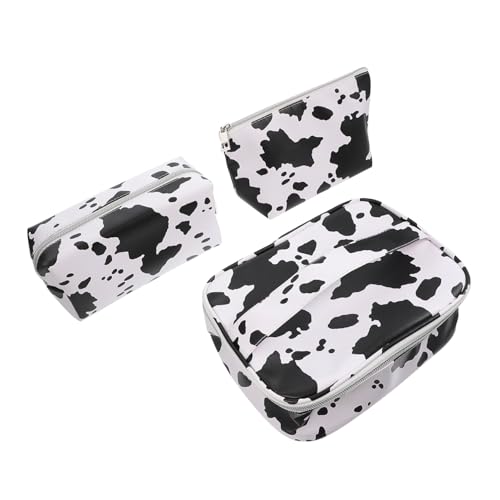 DECORNIJIA 3 Stück Teiliges Waschbeutel mit Kuhmuster Große Kosmetiktasche Leichter Kulturbeutel für Damen und Mädchen Geräumiger Make Up Organizer für Reisen und Outdoor Einsatz von DECORNIJIA