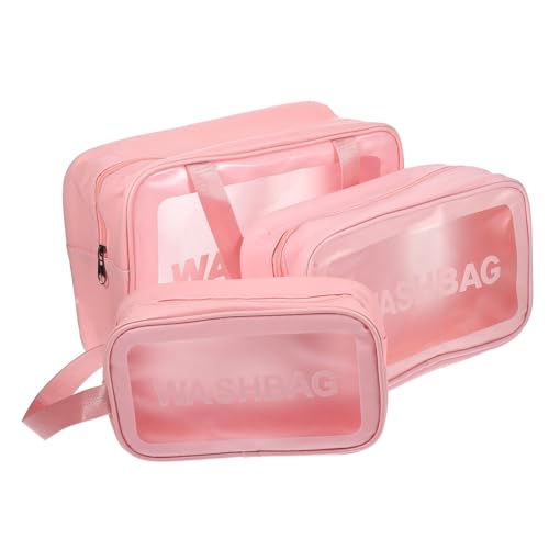 DECORNIJIA 3 Stück Teiliges Wasserdichtes Toilettenbeutel in Kirschblütenrosa Große und Mittelgroße Reise Kosmetiktaschen mit Extra Stauraum Handliche Kulturbeutel für Damen für Reise von DECORNIJIA