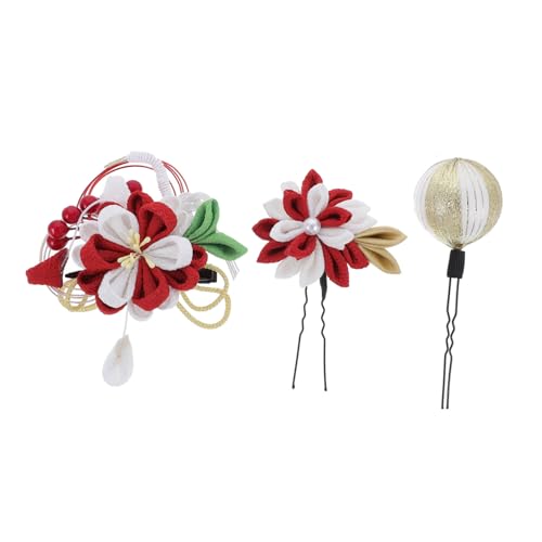 DECORNIJIA 3 Stück Traditionelle Handgefertigte Haarnadeln Roter Haarschmuck Haarklammern für Frauen Party und Alltag Geeignet von DECORNIJIA