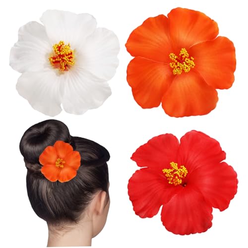 DECORNIJIA 3 Teiliges Hawaii Haarblumen Clips in Weiß Rot und Orange Modische Blumen Haarspangen für Damen und Mädchen Vielseitige Haarschmuck Dekoration für Sommer Partys und Urlaub von DECORNIJIA