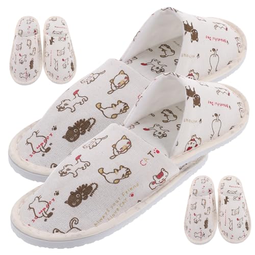 DECORNIJIA 4 Paare Einweg Hausschuhe Herren Damen Geschlossene Zehen Pantoffeln mit Rutschfester Dicker Sohle Cartoon design Weiche Plüschfütterung Hygienisch und Bequem für Zuhause und von DECORNIJIA