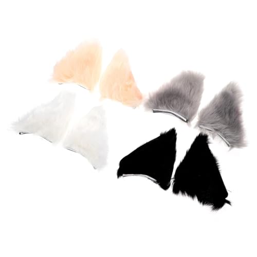 DECORNIJIA 4 Paare Plüsch Katzenohren Haarspangen Cosplay Haarschmuck in Hellgrau und Beige Leichte Bequeme Accessoires für Halloween Kostüm und Themenpartys von DECORNIJIA