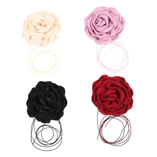 DECORNIJIA 4 Stück Damen Choker Halskette mit Großen Stoffrosen Leichte Schlüsselbein kette Hautfreundlich Modisch für Alltag und Party Geeignet DECORNIJIA 4 Stück Damen Choker Halskette mit Großen Stoffrosen Leichte Schlüsselbein kette Hautfreundlich Modisch für Alltag und Party Geeignet von DECORNIJIA