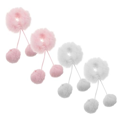 DECORNIJIA 4 Stück Flauschige Haargummis mit Pompon Weiche Plüsch Haarschmuck für Mädchen und Damen Elastische Haargummis für Zöpfe Dutt und Verspielte Herbstfrisuren Warmes Material von DECORNIJIA