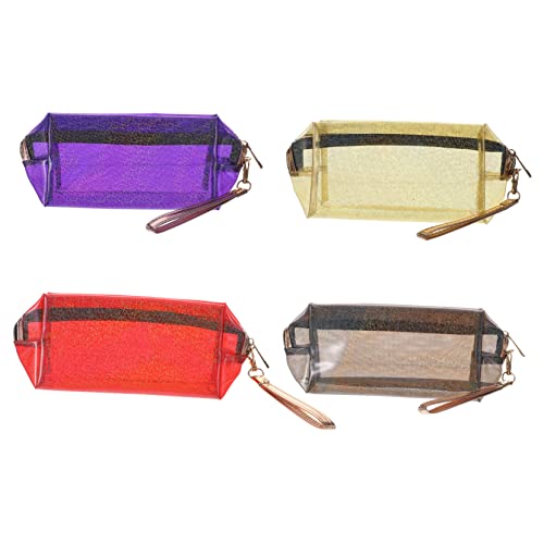 DECORNIJIA 4 Stück Holographische Kosmetiktasche Teiliges Transparentes Make Up Organizer Reise Kulturbeutel Handliche Aufbewahrungstasche Damen Rot Schwarz Violett Orange von DECORNIJIA