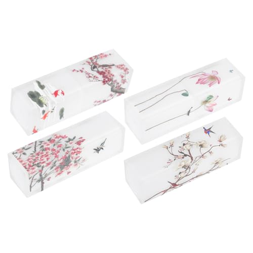DECORNIJIA 4 Stück Leere Lippenstifthülsen zum Selbstbefüllen Halbtransparente Kosmetik Behälter im Klassischen Chinesischen Stil Kompakt Praktische DIY Lippenstift Tuben für Frauen von DECORNIJIA