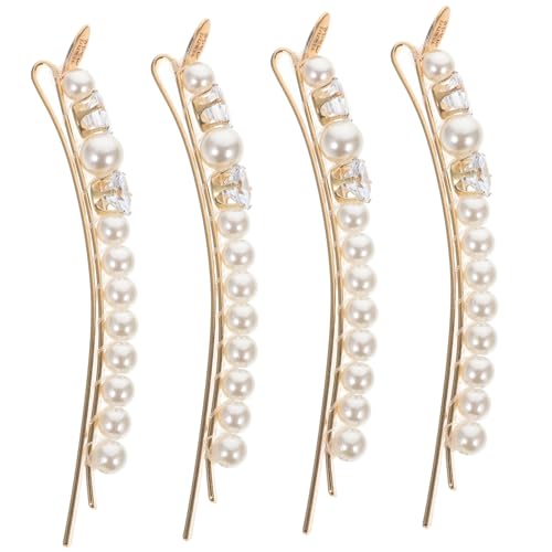 DECORNIJIA 4 Stück Perlen Haarspangen mit Strassverzierung Rutschfeste Metall Haarklammern für Damen Feine Haaraccessoires zum Fixieren von Ponyfransen und Seitenscheitel Modischer von DECORNIJIA