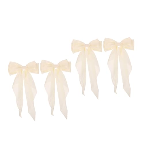 DECORNIJIA 4 Stück Stoff Haarclips mit Federmechanismus für Damen und Mädchen Sanfte Satinschleifen in Creme mit Langer Bänderoptik Accessoires für Sommer Partys und Festliche Anlässe von DECORNIJIA